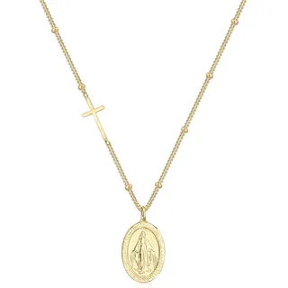 Elli Kette mit Anhänger Kugelkette Kreuz Marienbild Gold 925 Sterling Silber
