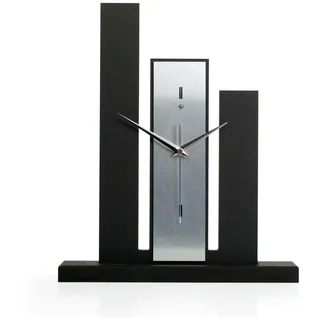 Kreative Feder Designer-Standuhr „Stairs“ aus Holz – Schwarze Tischuhr in modernem Metallic-Look ohne Ticken (leises Funkuhrwerk)