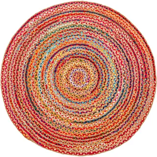Hausattire Jute-Teppich, Baumwolle, geflochten, 90 cm, rund, mehrfarbig | Wendbare böhmische bunte Kreisteppiche für Küche, leicht zu reinigen, für drinnen und draußen, dekorative Bodenmatte