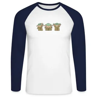 Spreadshirt T-Shirt Star Wars: Mandalorian Grogu Posen Baseball Langarmshirt Herren (1-tlg) weiß XXL