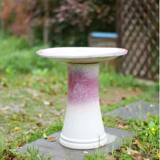 Keramische Vogeltränke Ø 43 X H 45 Cm, Weiß Und Rosa, Frostsicher Okmyhome
