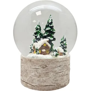Schneekugel Weihnachten | Hüttenzauber | Landhaus | B: 10cm | 20327 | Holzsockel | Berghütte im Winterwald | verschneite Berge | Schüttelkugel Weihnachten