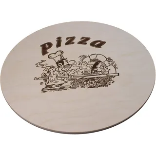 DEKOFANT Pizzabrett Holz Ø 40 cm Pizzateller groß mit Kult Pizza Logo