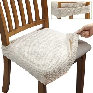 Stretch-jacquard-stuhlhussen, Waschbar Mit Gurten, Beige – 4er-set