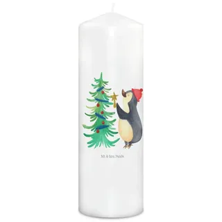 Mr. & Mrs. Panda Formkerze 29 x 8 cm XL Pinguin Weihnachtsbaum - Weiß - Geschenk, Weihnachtsdeko (1-tlg), Warmes Licht weiß