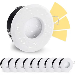 linovum Einbaustrahler 10er Set weiß rund IP65 GU10 4W warmweiß dimmbar | Zehn Deckenspots IP65 weiß matt - in 4 Stufen dimmbar ohne Dimmer, warmweiß, für Bad, Feuchtraum & außen, inkl. GU10 LED