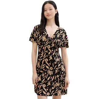 Tom Tailor Denim Damen Basic Mini-Skater-Kleid mit Allover Print, black tropical print, XS - XS