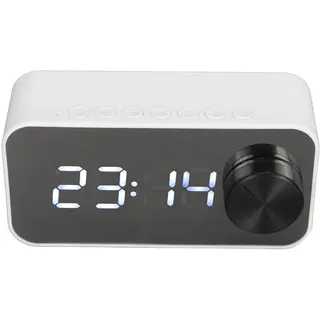 Digitaler Radiowecker mit Lautsprecher, Kabelloser Bluetooth Lautsprecher mit Spiegeluhranzeige, Multifunktionaler Wecker mit HD Mikrofon und Geräuschunterdrückung (Weiß)