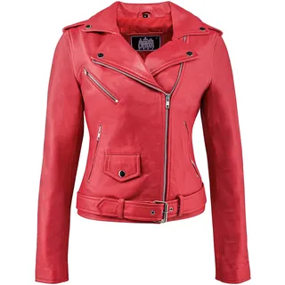 Urban Leather Perfecto Retro Damen Lederjacke Rot Lamm-Nappa, Red, Größe M - 40, UR-193