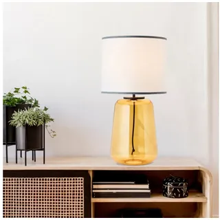 Lightbox Tischleuchte, ohne Leuchtmittel, Tischlampe, 56 cm Höhe, Ø 30 cm, Schalter, E27, 60 W, Glas/Stoff gelb|grau