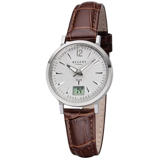 Regent Leder Damen Uhr FR-256 Analog-Digital Armbanduhr braun Funkuhr D2URFR256