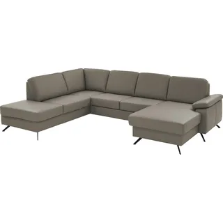 die planbar Wohnlandschaft Leder U-Form 3-Sitzer Grau