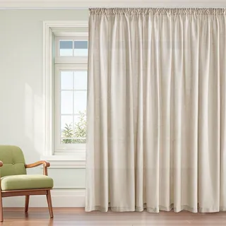 PONY DANCE Linen Curtains with Rail Hooks Gardinen Wohnzimmer Vorhänge Leinen Kräuselband 1er Set Boho Gardinen für Schienesystem Leinenvorhang Natur Halbtransparent, H 220 x B 300 cm
