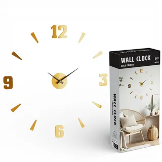 MIJOMA DIY Wanduhr mit Zahlenstickern – Moderne Wanduhr – Leise, Batteriebetrieben, Große 3D Ziffern – Minimalistische Uhr zum Kleben für Wohnzimmer & Büro (Metall Gold)