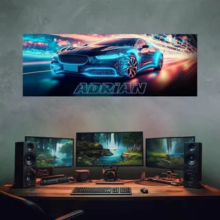 tjapalo® vz23 Gamerposter mit Namen personalisiert gaming Wanddeko gamer Bild für die Wand Wandbild gamer Poster Auto cyber Rennauto Bild, Größen Name: B100xH35cm
