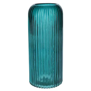 Bellatio Design Blumenvase - petrol - tansparentes Glas - 10 x 25 cm - Vase - Blau