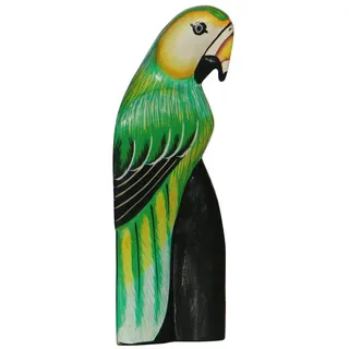 Wogeka Tierfigur bemalter Papagei Vogel Holz-Figur Dekoration Ara grün 20 cm