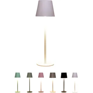 Coen Bakker LED Akku-Tischleuchte – Kabellose Design-Lampe für Outdoor & Indoor – IP44 Wasserfest – Stufenlos Dimmbar – 3 Lichtfarben – USB-C wiederaufladbar (Weiß, Höhe 27,5 cm/Schirm 9 cm)