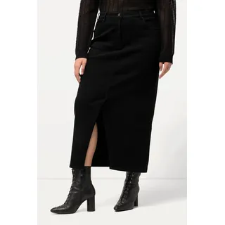 Ulla Popken Jeansrock Jeans-Midirock Saumschlitz Komfortbund schwarz 54