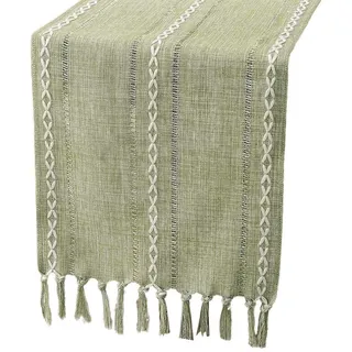 Blusmart Tischläufer Klassische Tischfahne im nordischen Stil (Tischdecke mit Quasten im Boho-Landhausstil 1-tlg, Handgefertigte Quasten, waschbar), Geeignet als Tischdekoration grün 33 cm x 183 cm