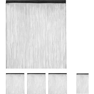 Relaxdays - 4 x Fadenvorhang schwarz, kürzbar, Fadengardine, Tunneldurchzug, für Türen & Fenster, Fransenvorhang, 145x245, black