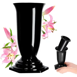 KADAX Grabvase, Vase aus Kunststoff, Blumenvase, Kunststoff-Vase für Blumen, wetterfeste Friedhofsvase, frostsicher Steckvase für Grab, witterungsbeständiger Grabschmuck (15cm, schwarz)
