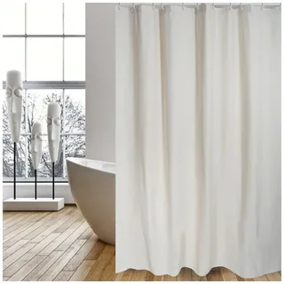 MSV Duschvorhang NATUREL, Anti-Schimmel Textil-Duschvorhang, schwere Qualität Baumwolle/Polyester, wasserabweisend, Anti-Schimmel, Anti-Bakteriell, waschbar, Made in Spain, 180x200, beige-natur