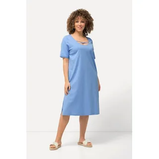 Ulla Popken Midikleid A-Linie Zierbänder Blau 50/52