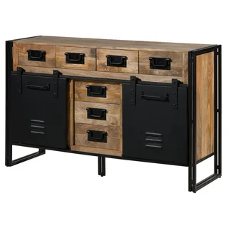 Massivmoebel24 Sideboard Mango 150x45x90 natur lackiert / Metall schwarz BLACKBURN #110 | 2 Jahre Gewährleistung - mind. 14 Tage Rückgaberecht | Beige