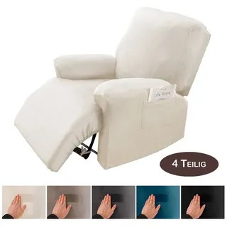 BTTO Relaxsesselhusse Sesselhussen Relaxsesselhusse Samt,Stretch Sesselbezug,4 Teile, für Komplett,Fernsehsessel Liege Sessel Im Wohnzimmer,Schlafzimmer