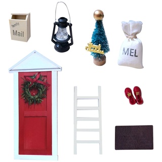 Kielsjajd Wichteltür Weihnachten Set Miniatur Wichtel Set Wichtel Tür mit Zubehör Stiefel Laterne Weihnachtsbaum Dekokranz Holzleiter Wichtelbesen Zuckerstange Verzierungen für Mini Harz (A16)