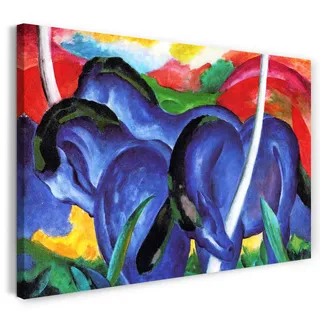 Printed Paintings Leinwandbild (40x30cm) Franz Marc: Die großen blauen Pferde (1911), Leinwand auf Keilrahmen gespannt und fertig zum Aufhängen, hochwertiger Kunstdruck aus deutscher Produktion