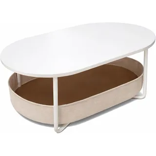 Relaxdays Ovaler Couchtisch Beige Weiß MDF 100 x 55 x 45 cm