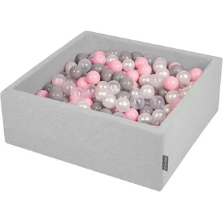 KiddyMoon Bällebad 90X30cm/300 Bälle ∅ 7Cm Bällepool Mit Bunten Bällen Für Babys Kinder Quadrat, Hellgrau:Perle/Grau/Transparent/Rosa