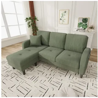 OKWISH Schlafsofa Ecksofa 166x118x77 cm mit Chaiselongue, modular und aus Cordstoff, Set 1 Teile, Modulares Design, Ideal für Wohnzimmer, Apartments und Büros grün