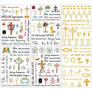 Qaziuy Kerzen Folie Kommunion, 6 Stück Kerzen Tattoos Kommunion Wasserschiebefolie Konfirmation Kerzenfolie Kommunion Kerzen Tattoo Folie, zur Konfirmation, Kommunion oder Taufe