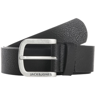 Herren Jack & Jones Ledergürtel JACHARRY Belt Leder Optik Gürtel mit Logo Metall Schnalle, Farben:Schwarz, Größe Gürtel:90