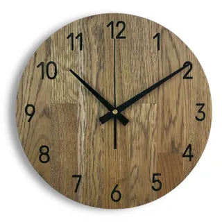 SENTOP Wanduhr aus Holz MAS002, Wanduhr aus Eiche, Moderne Wanduhr, Heimdekoration, Wanduhr aus echtem Eichenholz, Große Wanduhr aus Holz, Einzigartige Wanduhr aus Holz, Eiche - Braunerde, 50 cm