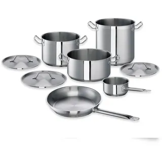 GastroSUS Edelstahl Topfset Chef mit Deckel und Bratpfanne Chef 28 cm, 8-teilig, induktions-, backofen-, spülmaschinengeeignet