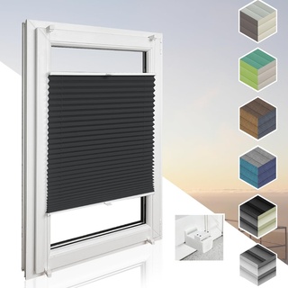 Home-Vision® Premium Plissee Faltrollo ohne Bohren mit Klemmträger / -fix (Schwarz, B70cm x H200cm) Blickdicht Sonnenschutz Jalousie für Fenster & Tür