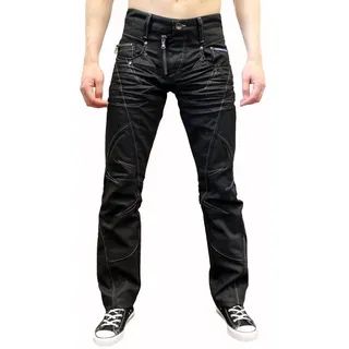 Cipo & Baxx Regular-fit-Jeans Herren Jeans Hose mit ausgefallenem Design und gewachster Waschung Weiße Kontrastnähte und stylische Zipper 38