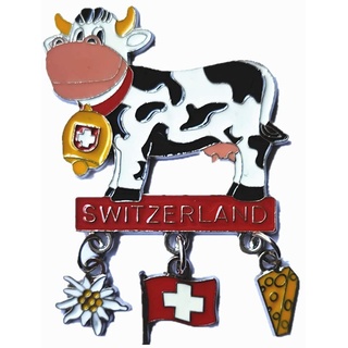 Kühlschrankmagnet mit Kuh-Anhänger, Schweiz, Souvenir, Geschenk, aus Metall