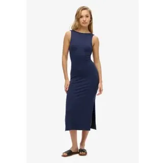 Superdry für Damen. W8011951A Midikleid mit geflochtenem Rücken aus navyfarbenem Jersey (L), Lässig, Baumwolle, Ärmellos / Hosenträger, Mari