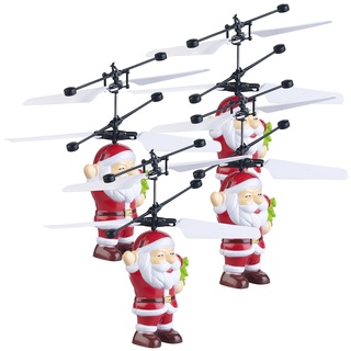 4er Set Selbstfliegender Hubschrauber-Santa mit bunter LED-Beleuchtung