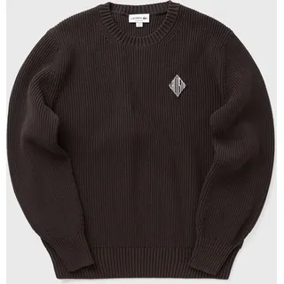 Pearl Rib Knit Badge Accent Sweater - brown - S