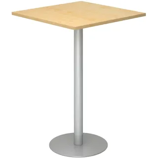 bümö Stehtisch Büro, Bistrotisch eckig 80 x 80 cm in Ahorn, Gestell: Silber - Bartisch, Stehtisch Holz-Platte, Säule aus Metall, Buffettisch,