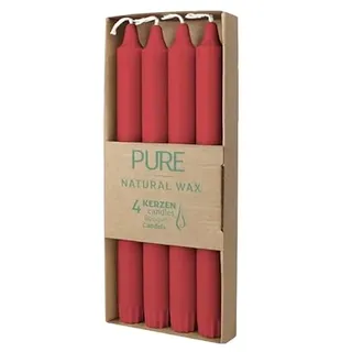 luterna 100% PURE, NATURAL WAX, Stabkerze, Karminrot, WENZEL, 250/23 mm, Brenndauer ca. 10h, 100% plastikfreie Verpackung