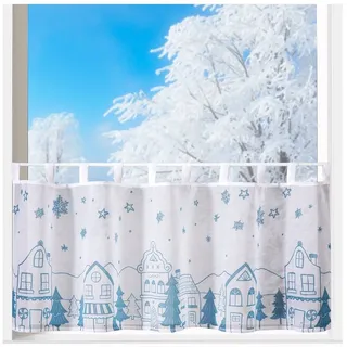 heimtexland Scheibengardine Fensterdekoration Weihnachten Deko Gardine Typ844 (1 St), Schlaufen, halbtransparent blau