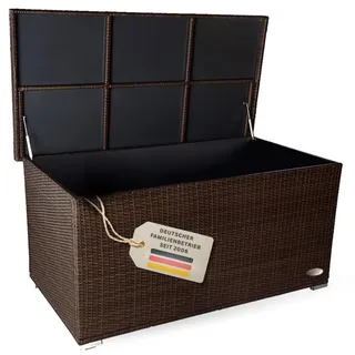 RS Trade Auflagenbox wasserdicht XXL, Gartenbox, Aufbewahrungsbox Garten, Kissenbox Outdoor, Gartentruhe, große Gartenkiste für Polster, wetterfeste Garten-Aufbewahrung, Polyrattan, 950l, braun