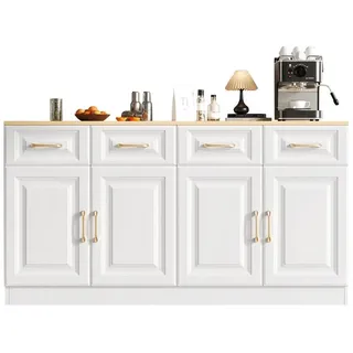 MODFU Sideboard Landhaus Buffet im rustikalen Look (Buffetschrank, Kaffeebarschrank, Kommode, 1 St., 4 Schubladen und 4 Scheunentüren), mit Stauraum